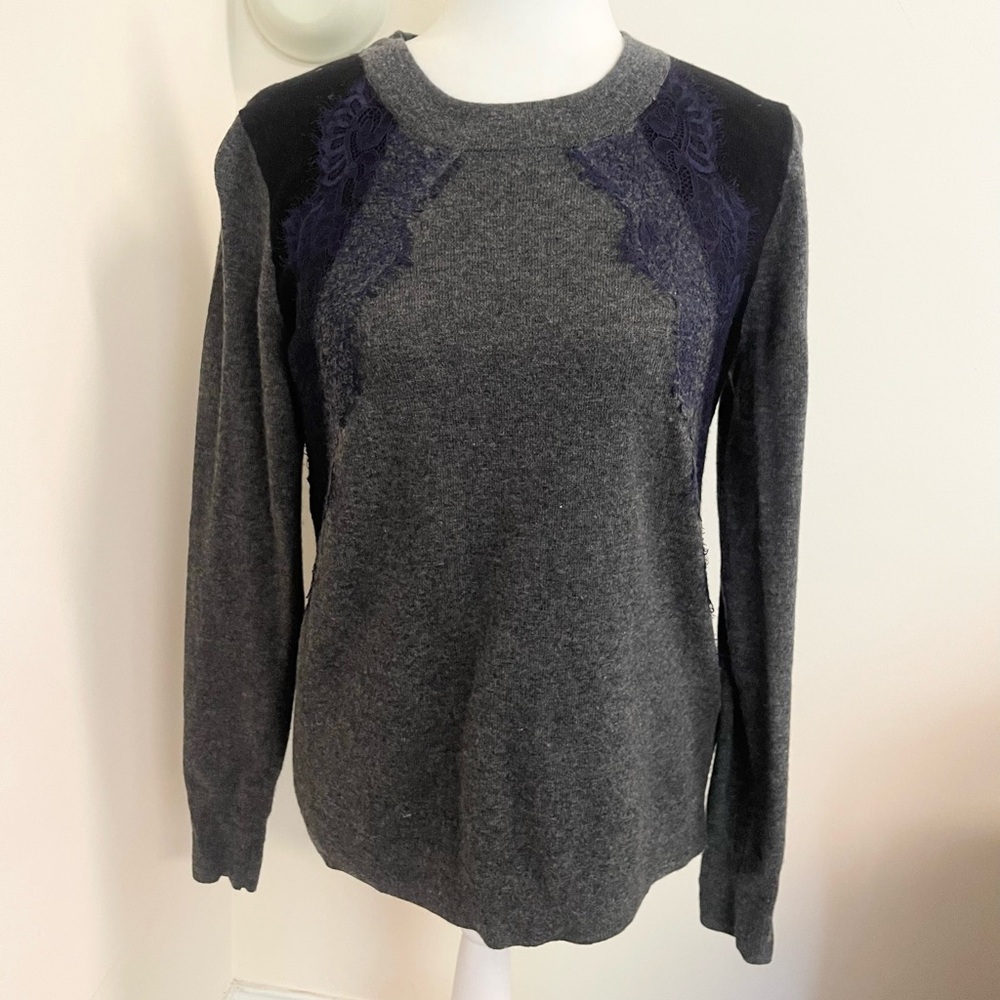 Gorgeous and unique J Crew colorblock lace panel sweater!
